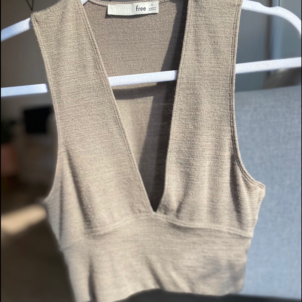Aritzia Taupe Deep-V Crop Top
